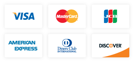 Visa、マスターカード、JCB、アメリカン・エキスプレス、ダイナースクラブ、ディスカバーカード